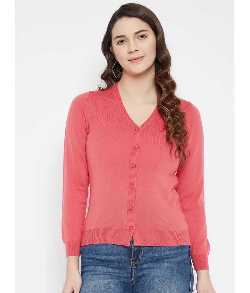     			zigo Woollen V Neck Women's Buttoned Cardigans - Pink ( Single )