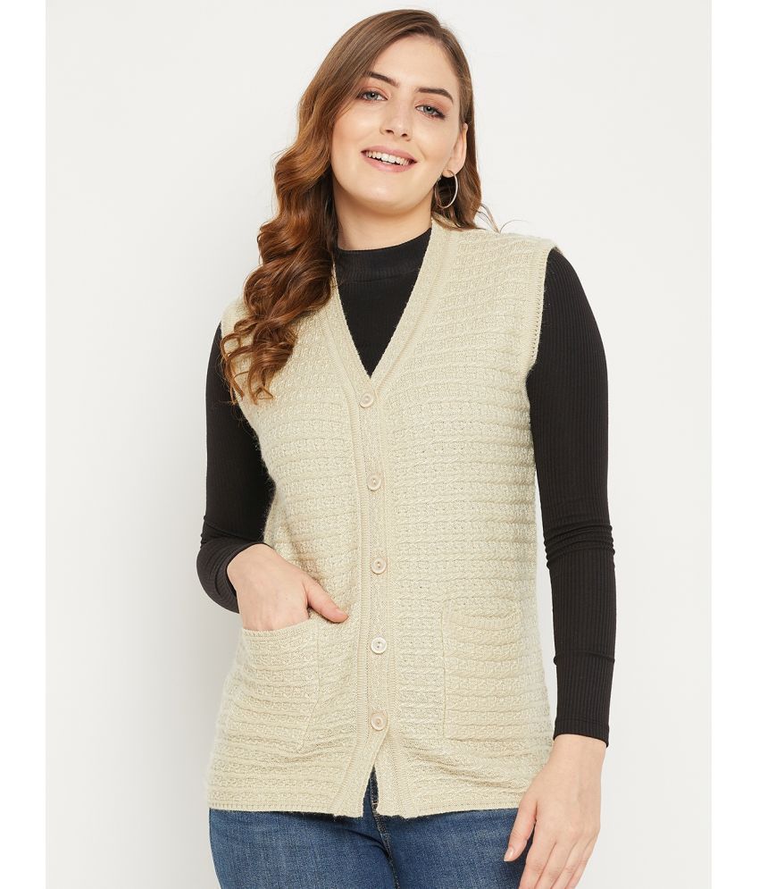     			zigo Woollen V Neck Women's Buttoned Cardigans - Beige ( )