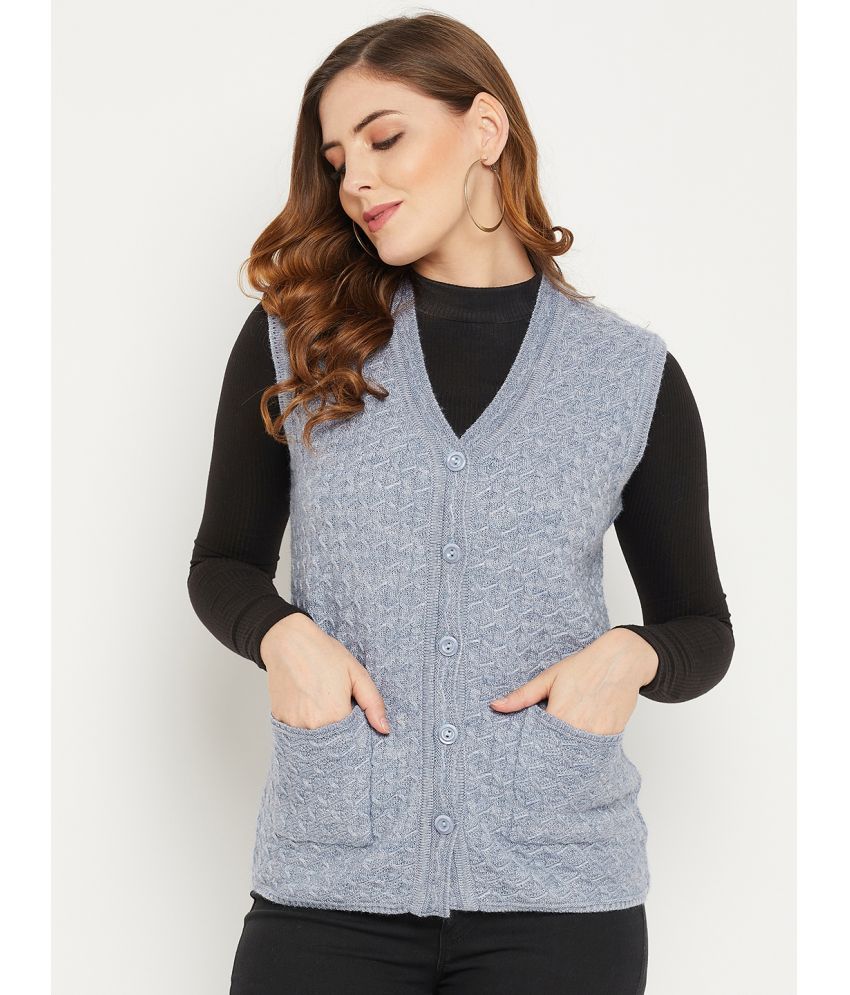     			zigo Woollen V Neck Women's Buttoned Cardigans - Blue ( )