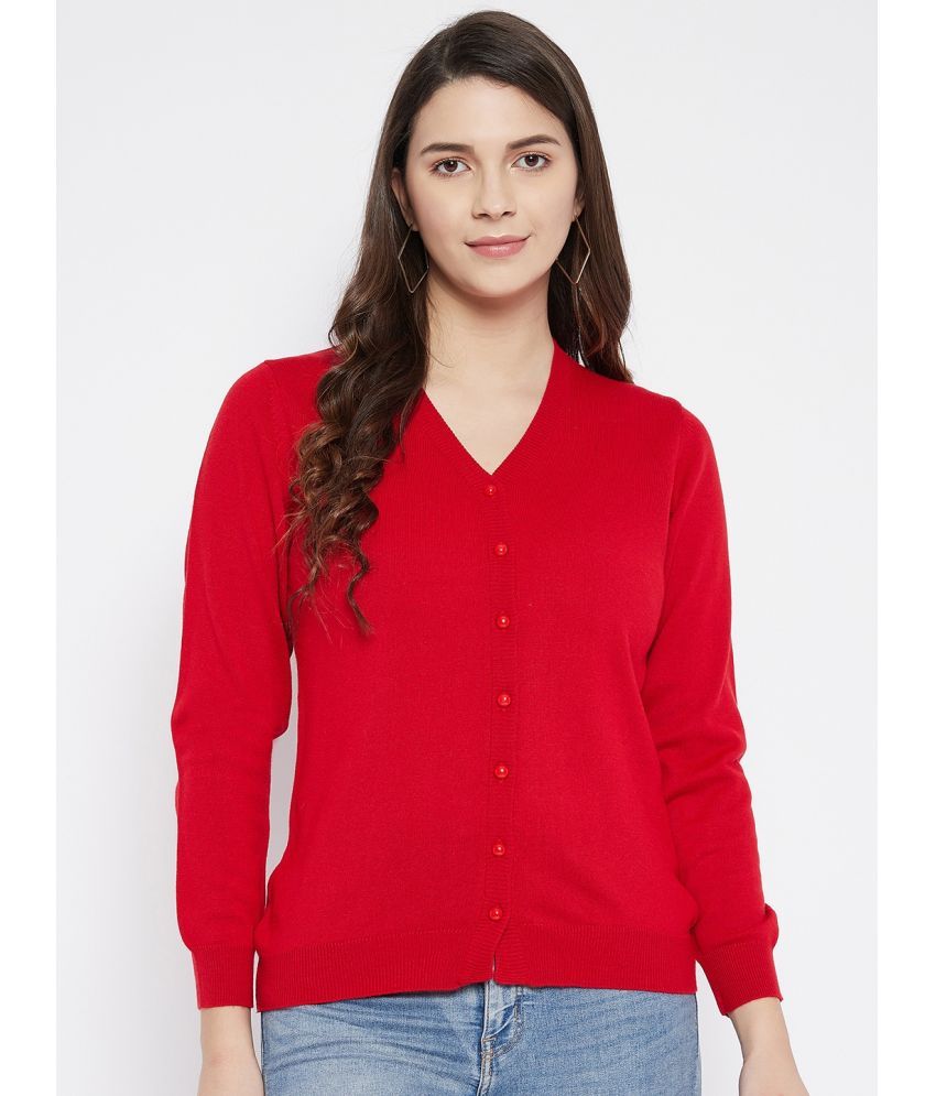     			zigo Woollen V Neck Women's Buttoned Cardigans - Red ( Single )