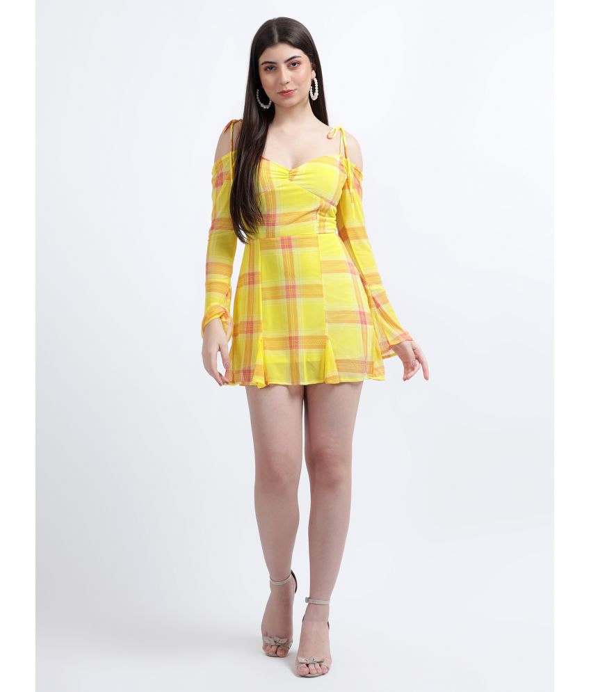     			DRAPE AND DAZZLE Polyester Checks Above Knee Women's Fit & Flare Dress - Yellow ( Pack of 1 )