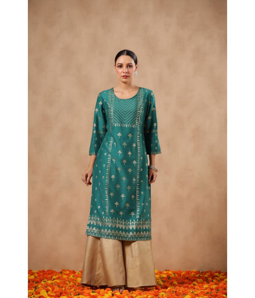     			Ishin Rayon Embroidered Straight Women's Kurti - Green ( Pack of 1 )