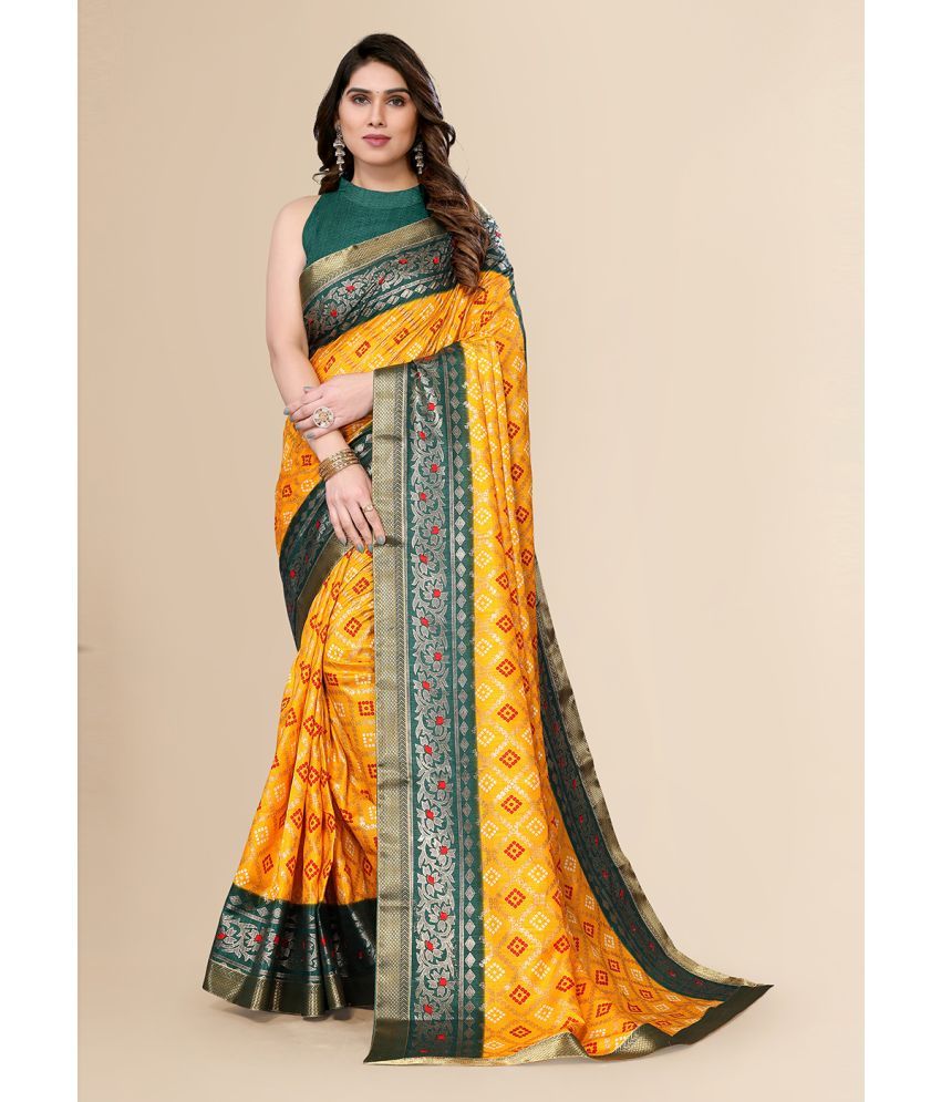     			FABMORA Cotton Silk Printed Saree With Blouse Piece - Yellow ( Pack of 1 )