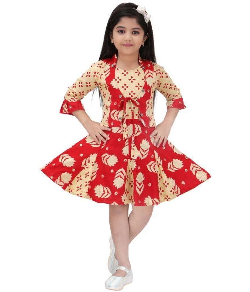     			M.MONGELADRESSES - Red Cotton Blend Girls Frock ( Pack of 1 )