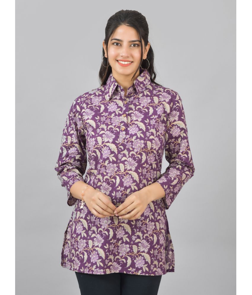     			QuaClo Cotton Printed Shirt Style Women's Kurti - Purple ( Pack of 1 )