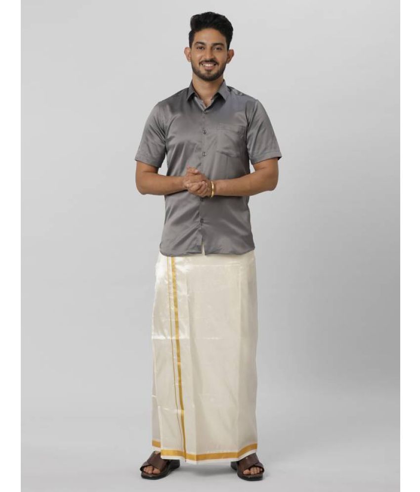     			Ramraj cotton - Dark Grey Polyester Slim Fit Men's Dhoti Kurta Set ( Pack of 1 )