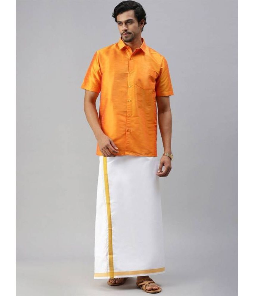     			Ramraj cotton - Orange Silk Regular Fit Men's Dhoti Shirt Set ( Pack of 1 )