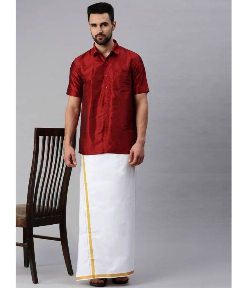     			Ramraj cotton - Red Silk Regular Fit Men's Dhoti Shirt Set ( Pack of 1 )