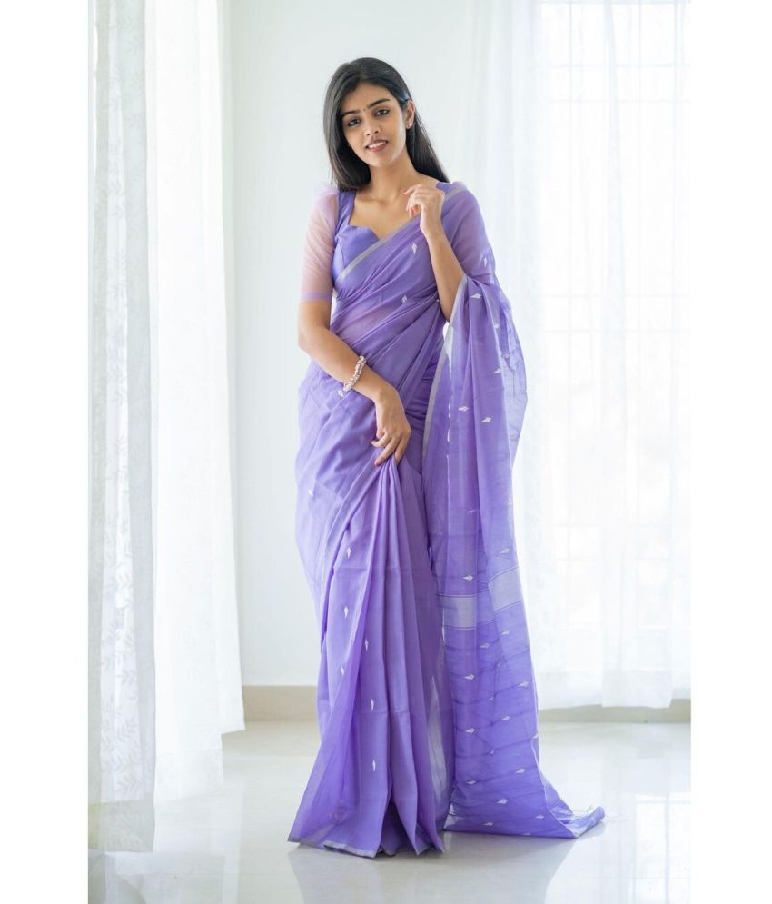     			Rangita Women Ethnic Motifs Woven Silk Blend Saree with Blouse Piece - Purple