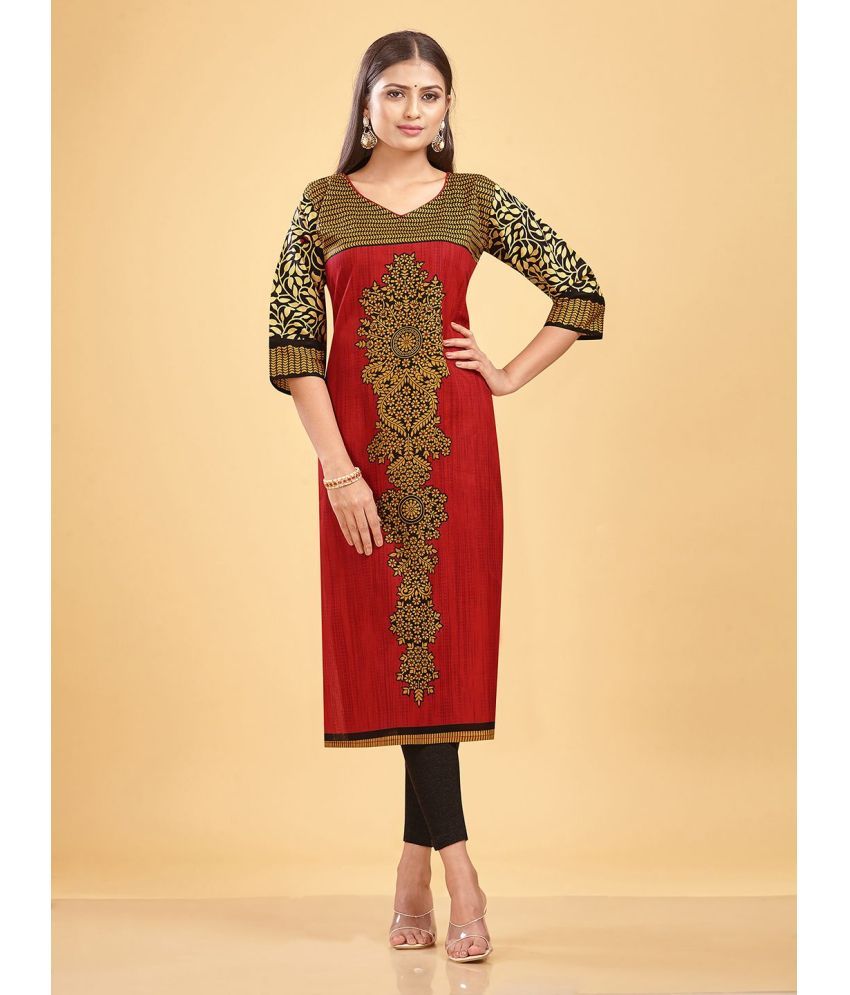     			SHANVIKA 100% Cotton Printed Straight Women's Kurti - Red ( Pack of 1 )