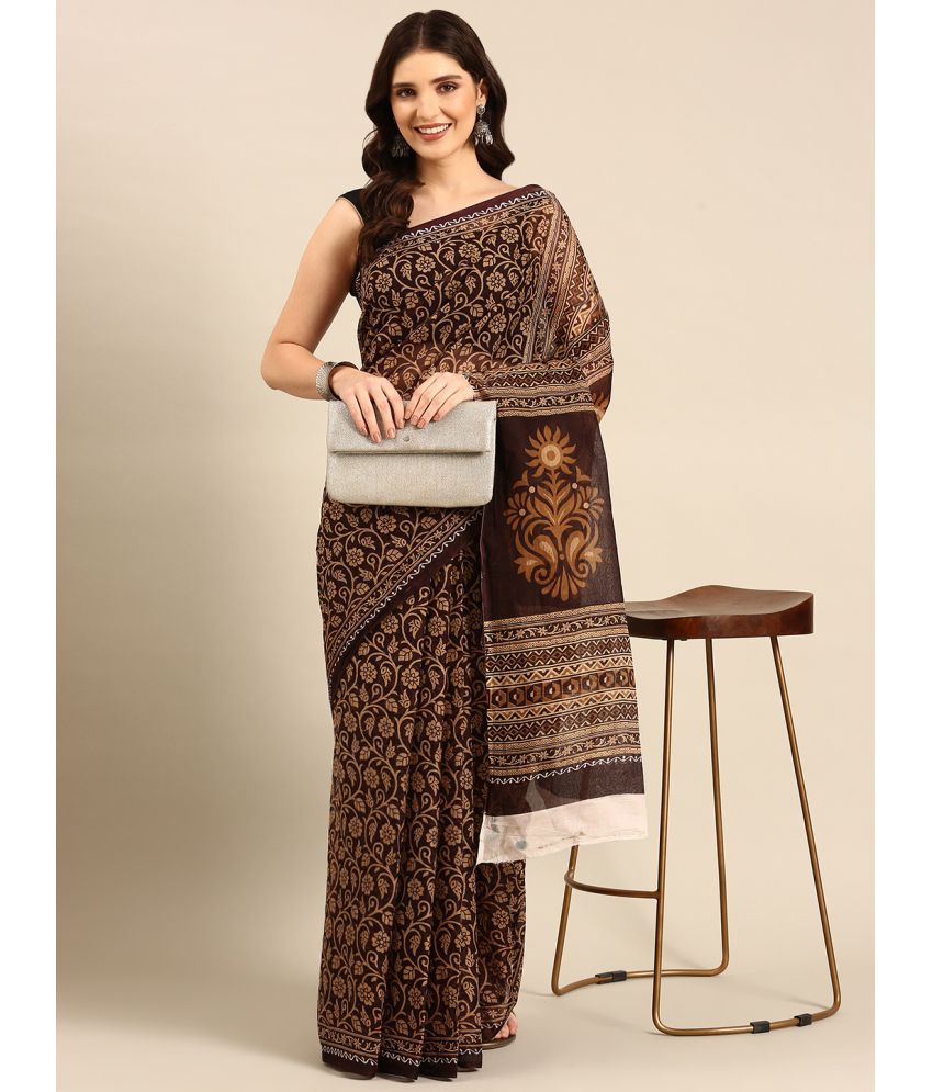     			SHANVIKA Cotton Printed Saree Without Blouse Piece - Brown ( Pack of 1 )