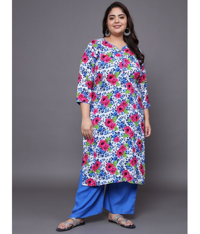     			Tissu Rayon Printed Kurti With Palazzo Women's Stitched Salwar Suit - Multicolor ( Pack of 1 )