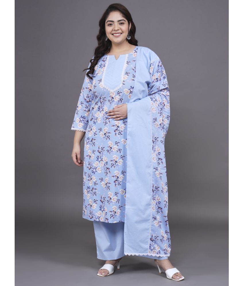     			Tissu Cotton Printed Kurti With Palazzo Women's Stitched Salwar Suit - Blue ( Pack of 1 )