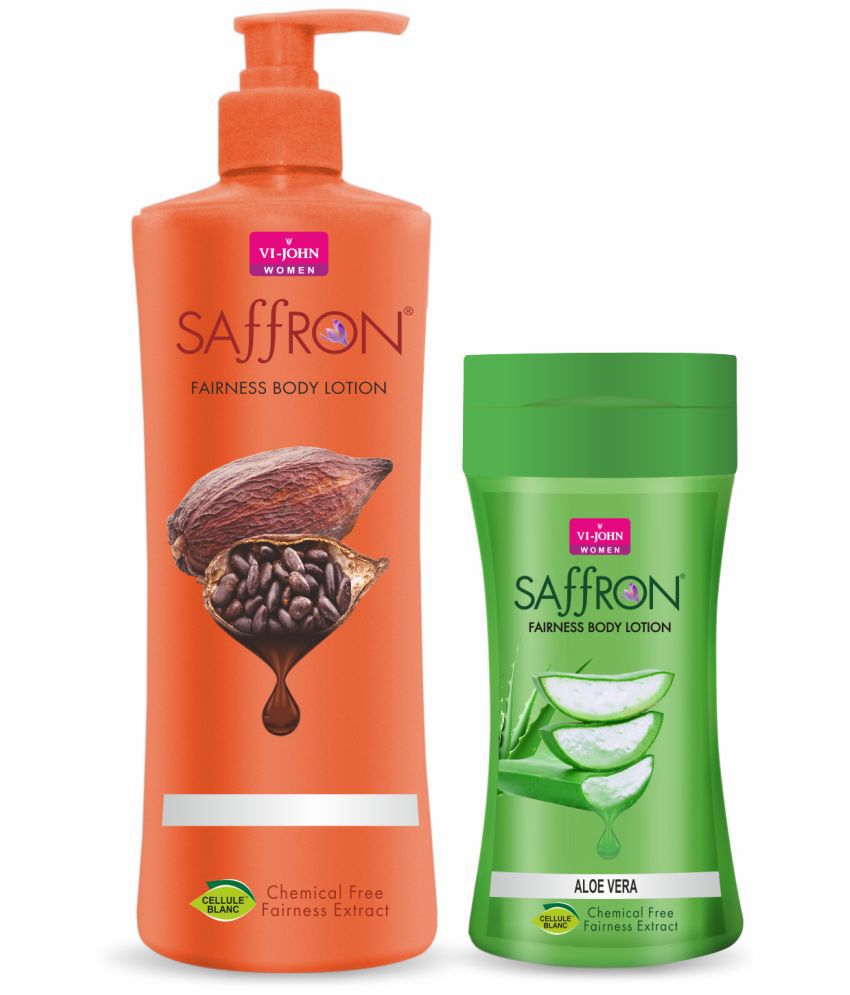     			VIJOHN Saffron Cocoa Butter 400ml & Aloevera 250ml Fairness Chemical Free Body Lotion  Pack of 2