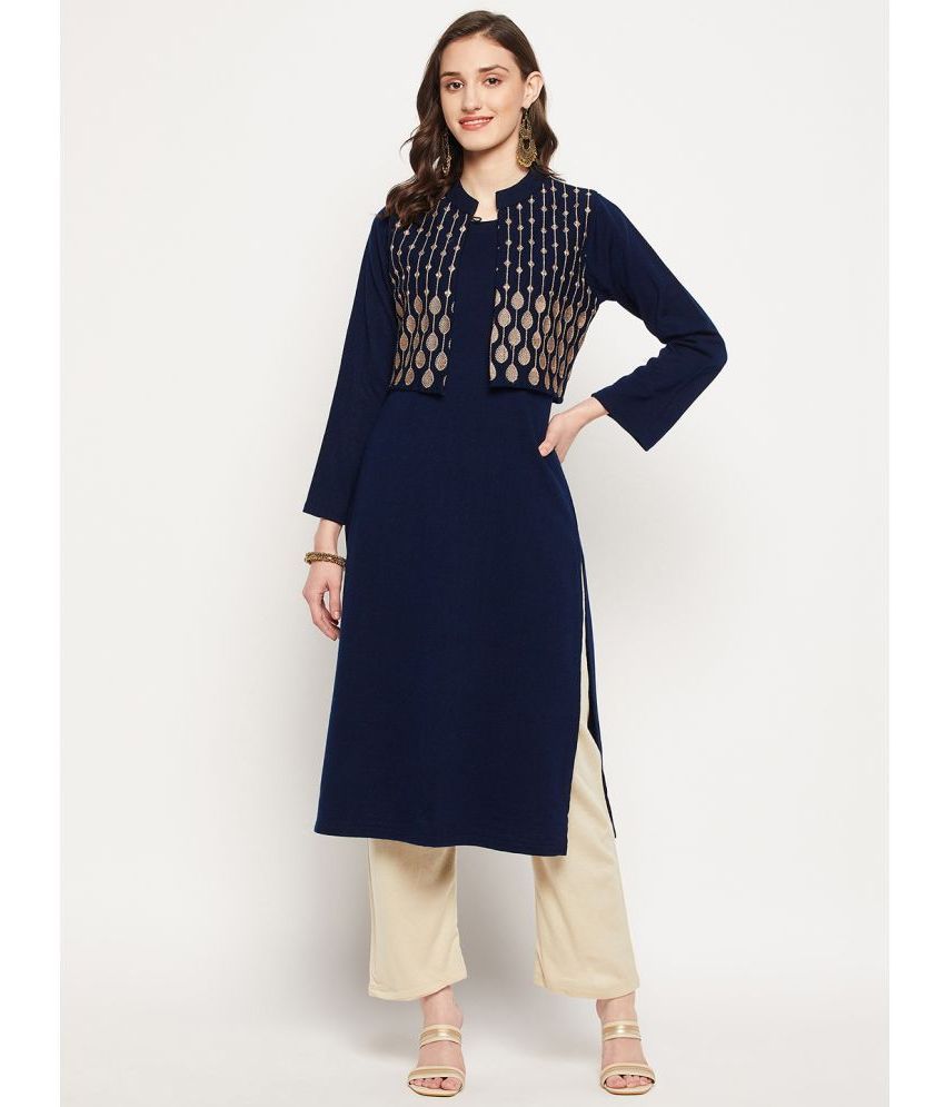     			zigo Woollen Embroidered Jacket Style Women's Kurti - Navy ( Pack of 1 )