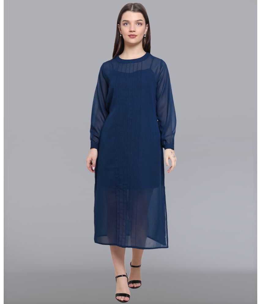     			Baawri Georgette Solid Midi Women's A-line Dress - Blue ( Pack of 1 )