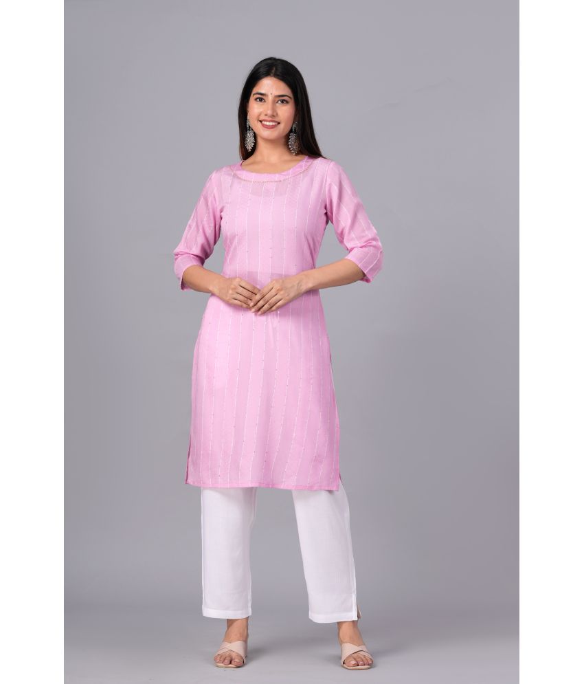     			Doriya Cotton Blend Embroidered Kurti With Palazzo Women's Stitched Salwar Suit - Pink ( Pack of 1 )