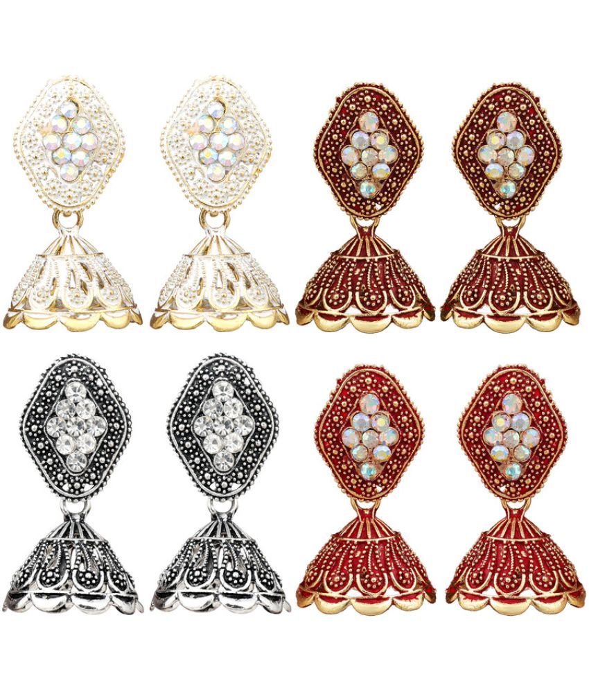     			FASHION FRILL - Multi Color Jhumki Earrings ( Pack of 4 )