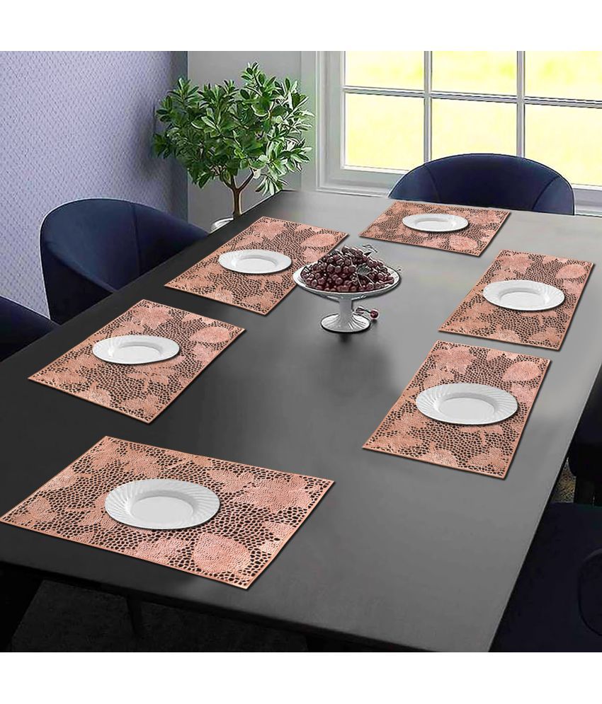     			HOMETALES PVC Abstract Printed Rectangle Table Mats ( 45 cm x 30 cm ) Pack of 6 - Brown