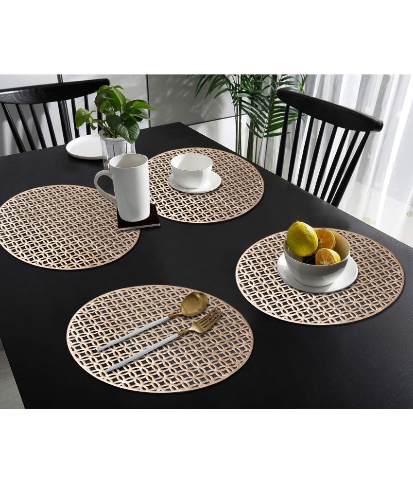     			HOMETALES PVC Abstract Printed Round Table Mats ( 38 cm x 38 cm ) Pack of 4 - Gold