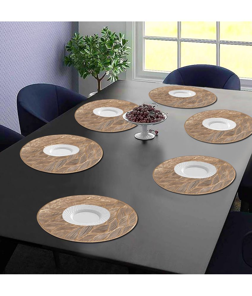     			HOMETALES PVC Abstract Printed Round Table Mats ( 38 cm x 38 cm ) Pack of 6 - Gold