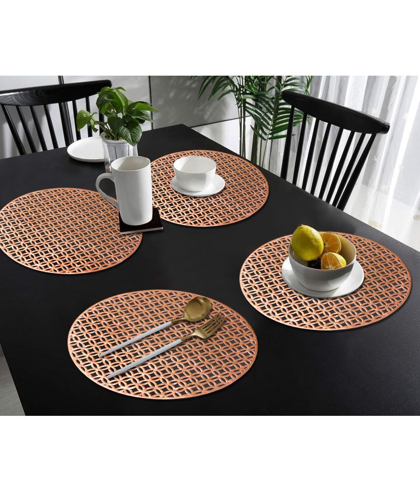     			HOMETALES PVC Abstract Round Table Mats ( 38 cm x 38 cm ) Pack of 4 - Brown