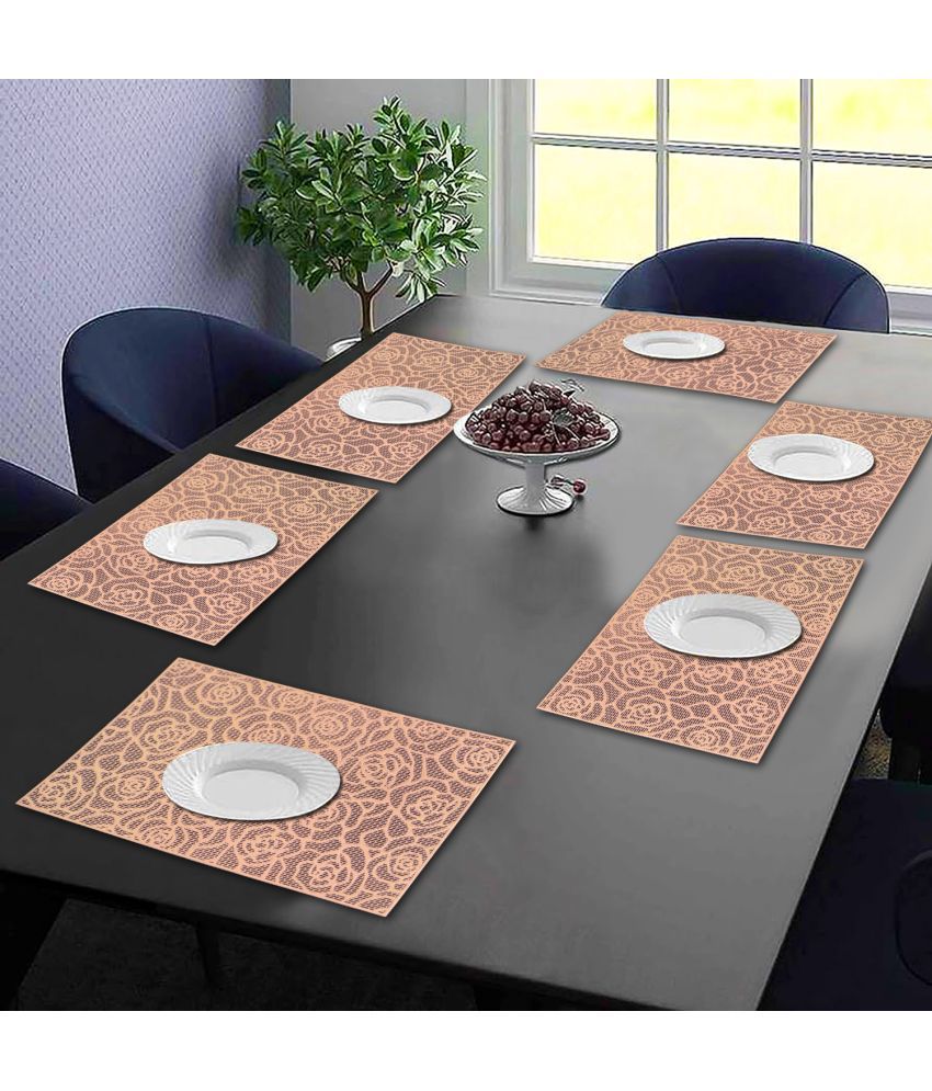     			PVC Floral Rectangle Table Mats ( 45 cm x 30 cm ) Pack of 6 - Brown