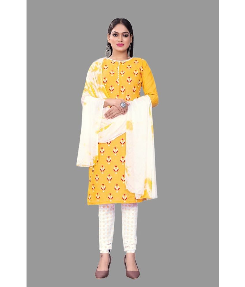     			JULEE Unstitched Cotton Printed Dress Material - Yellow ( Pack of 1 )