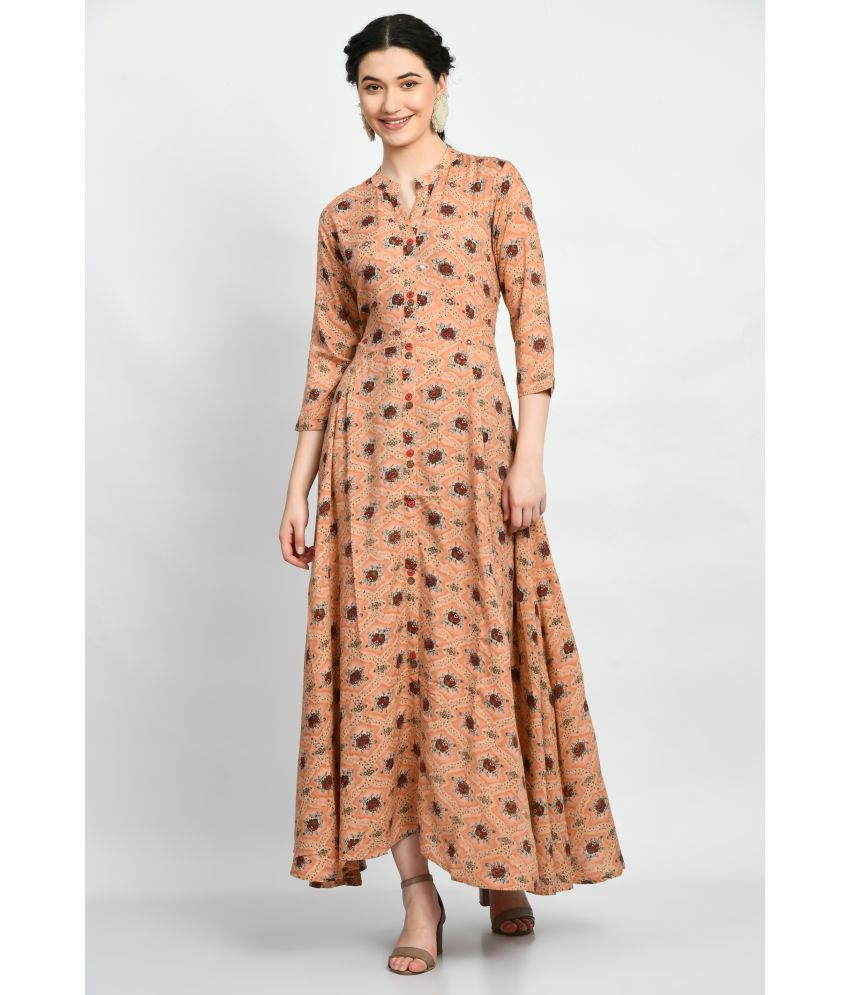     			MAURYA Rayon Printed Full Length Women's A-line Dress - Peach ( Pack of 1 )