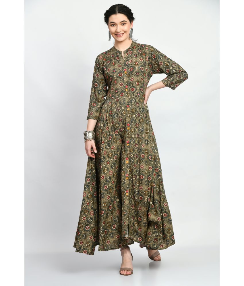     			MAURYA Rayon Printed Full Length Women's A-line Dress - Green ( Pack of 1 )