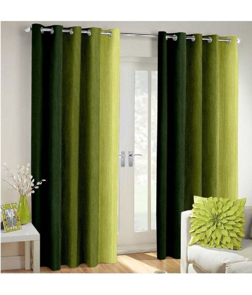     			N2C Home Colorblock Semi-Transparent Eyelet Curtain 9 ft ( Pack of 2 ) - Green