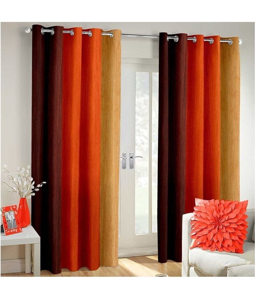     			N2C Home Colorblock Semi-Transparent Eyelet Curtain 7 ft ( Pack of 2 ) - Orange