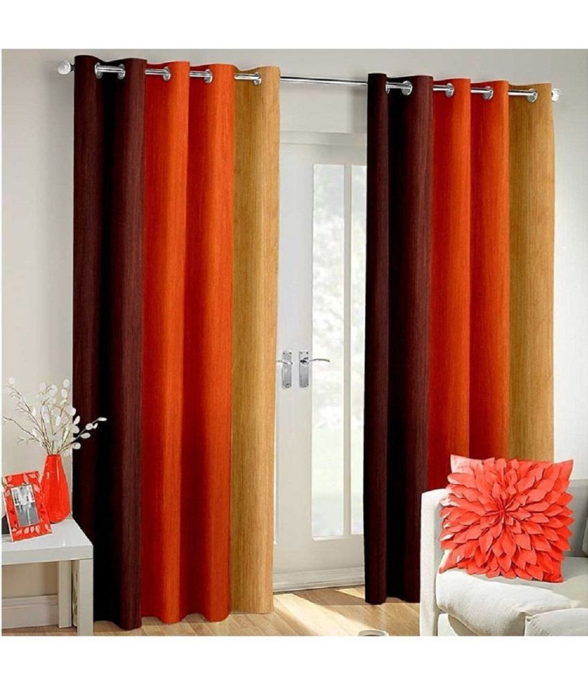     			N2C Home Colorblock Semi-Transparent Eyelet Curtain 5 ft ( Pack of 2 ) - Orange