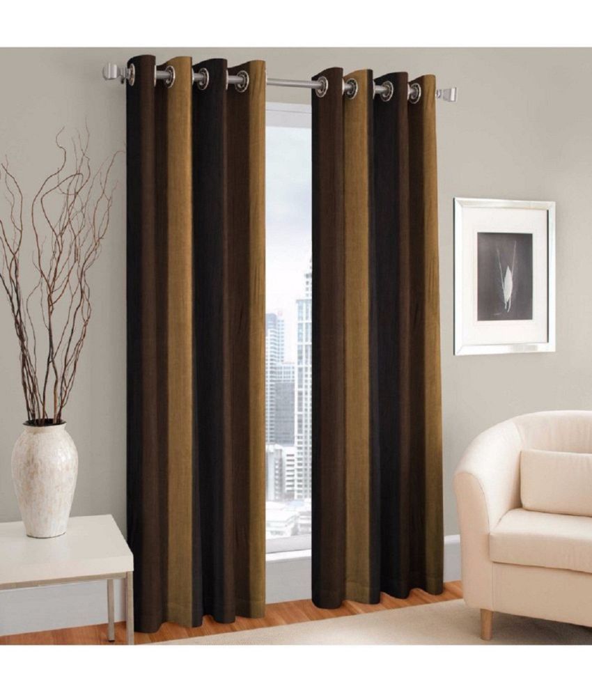     			N2C Home Colorblock Semi-Transparent Eyelet Curtain 7 ft ( Pack of 2 ) - Brown