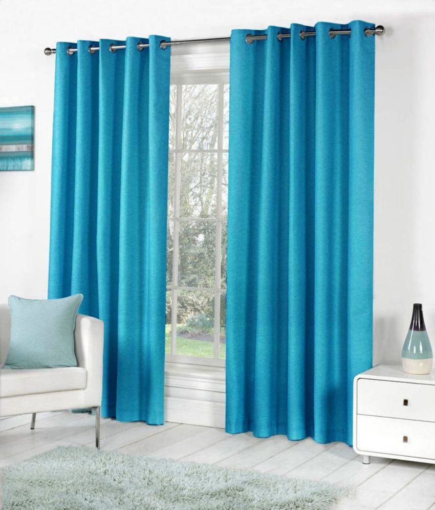     			N2C Home Solid Semi-Transparent Eyelet Curtain 9 ft ( Pack of 2 ) - Blue