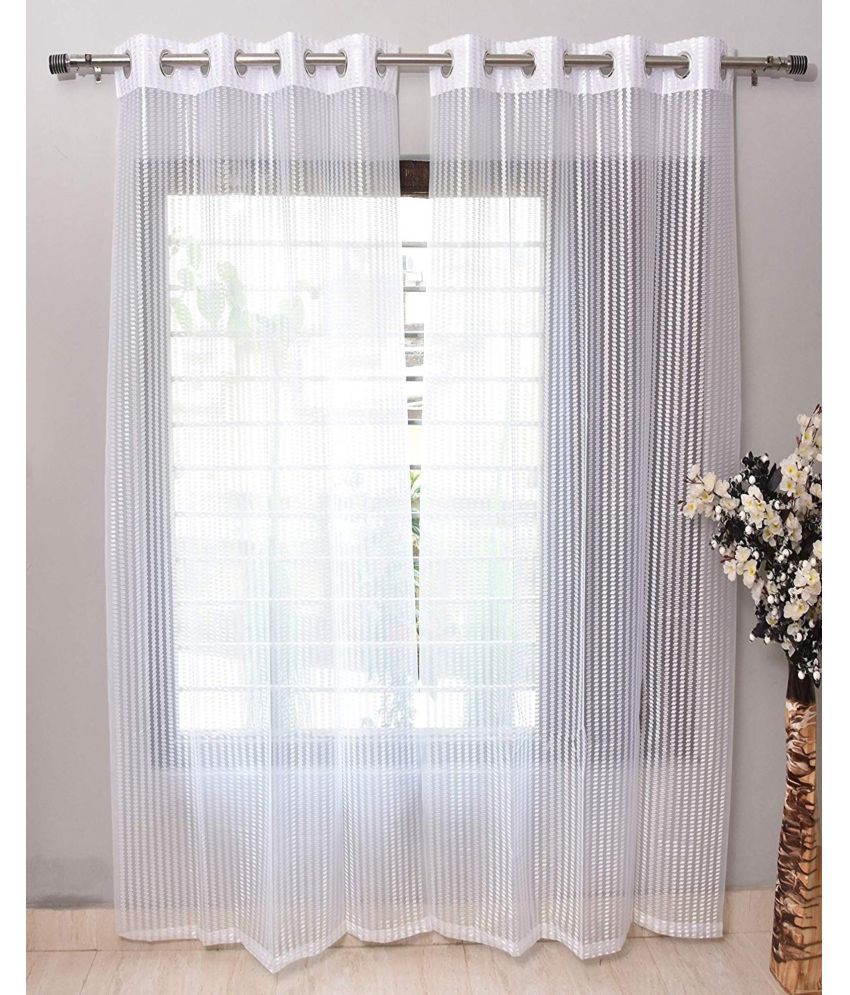     			N2C Home Vertical Striped Semi-Transparent Eyelet Curtain 5 ft ( Pack of 2 ) - White
