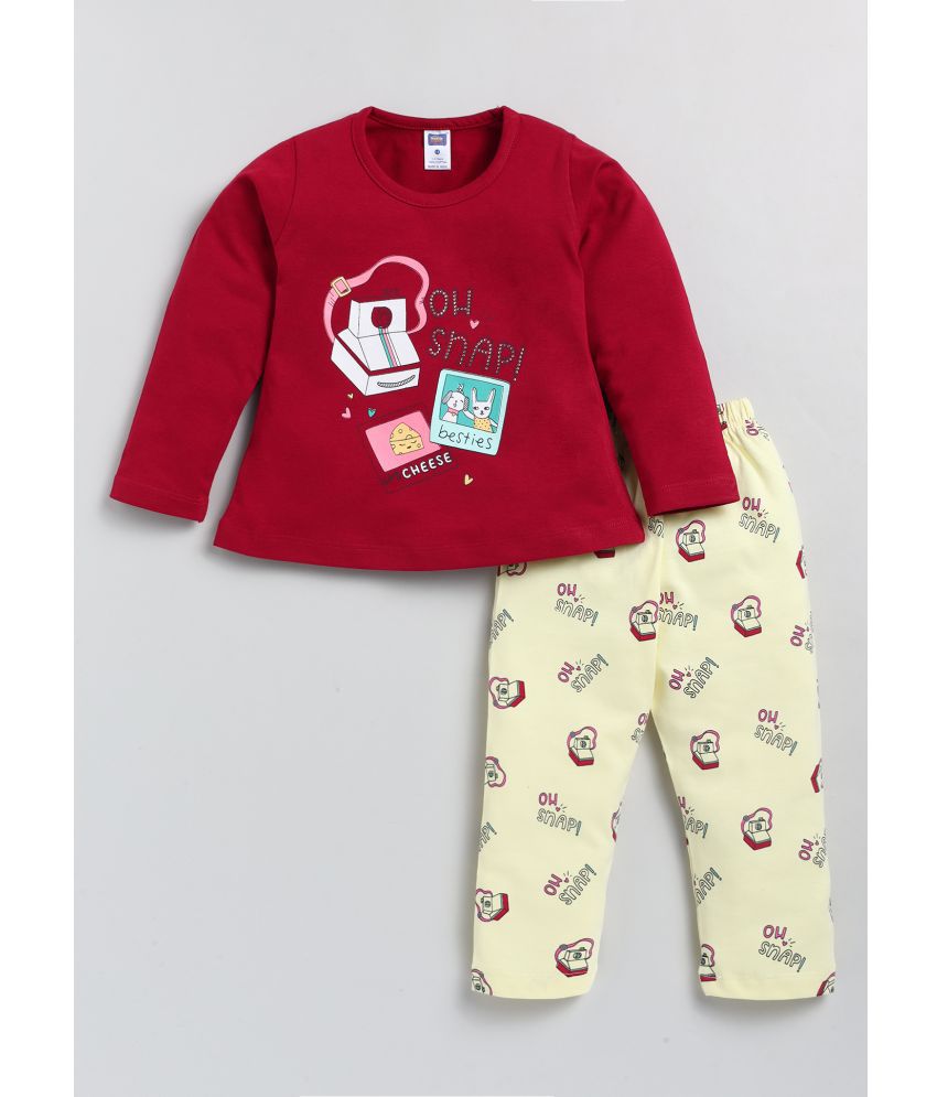     			Nottie planet - Red Cotton Girls Top With Pants ( Pack of 1 )