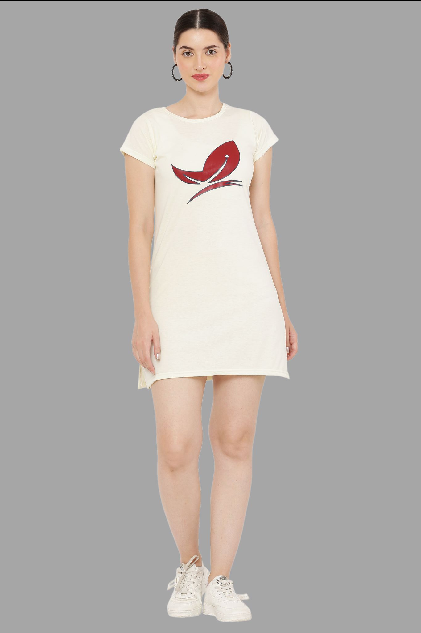     			PREEGO - Off White Cotton Blend Women's Nightwear Night T-Shirt ( Pack of 1 )
