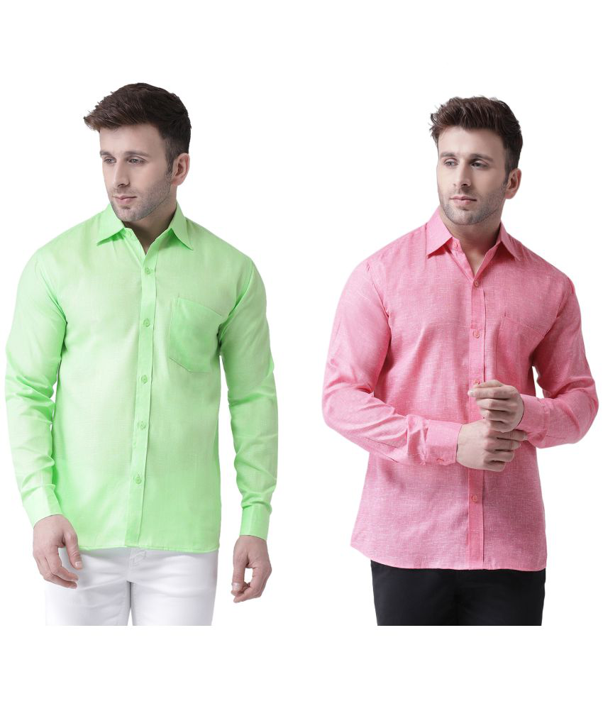     			RIAG Cotton Blend Regular Fit Solids Full Sleeves Men's Casual Shirt - Green ( Pack of 2 )