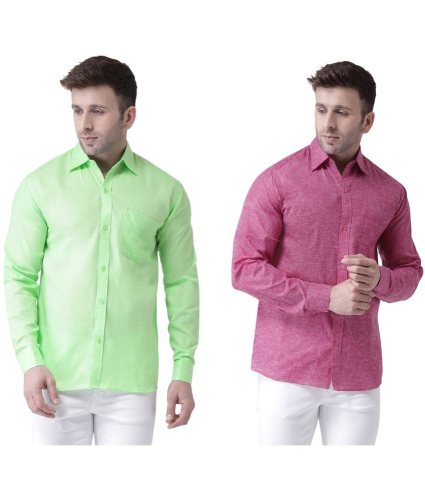     			RIAG Cotton Blend Regular Fit Self Design Full Sleeves Men's Casual Shirt - Green ( Pack of 2 )