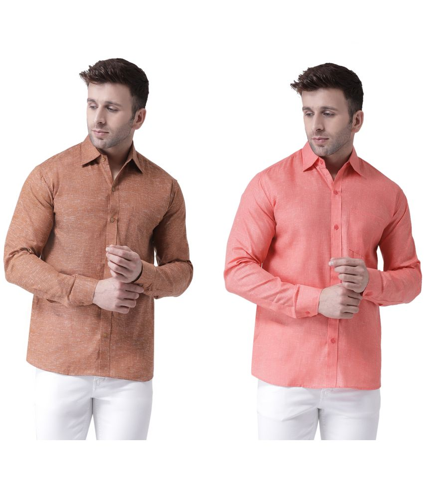     			RIAG Cotton Blend Regular Fit Self Design Full Sleeves Men's Casual Shirt - Brown ( Pack of 2 )