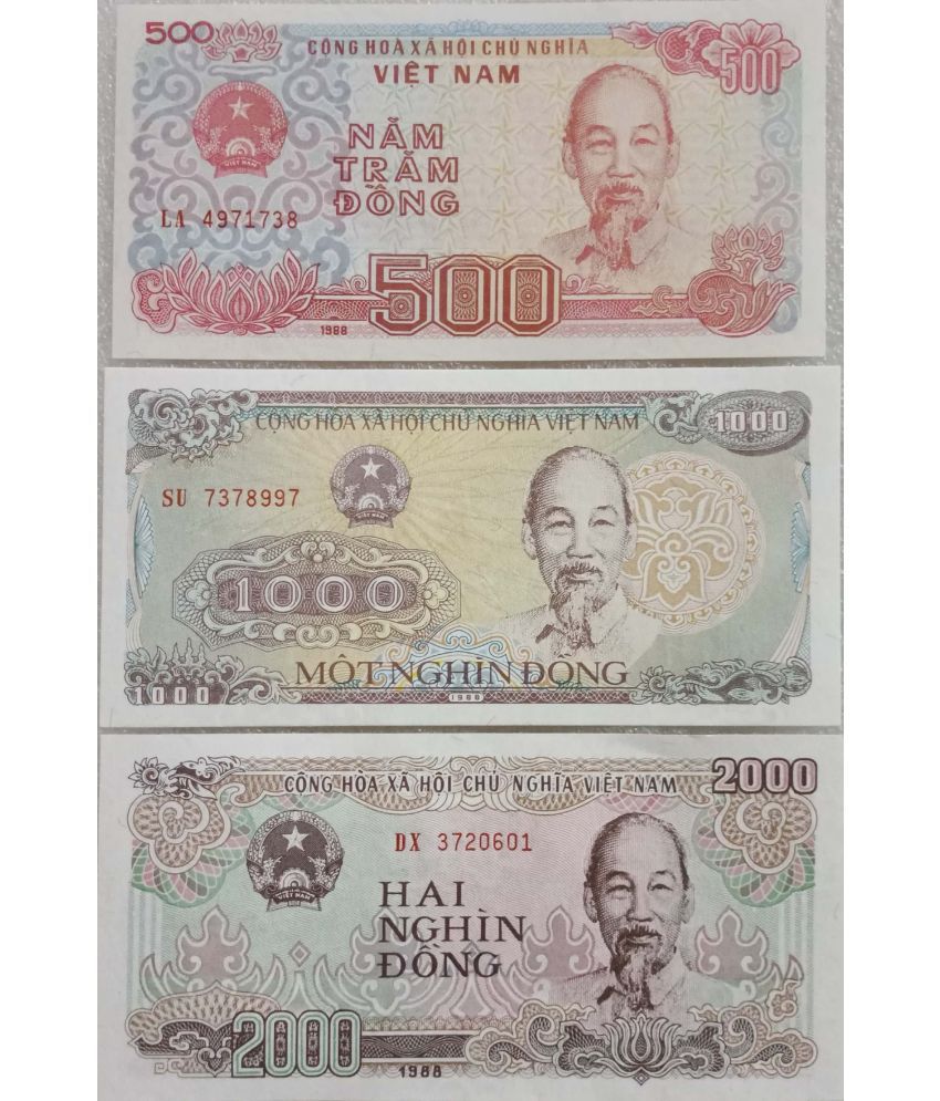     			Vietnam 500,1000 & 2000 Dong Set of 3 Notes in Gem UNC