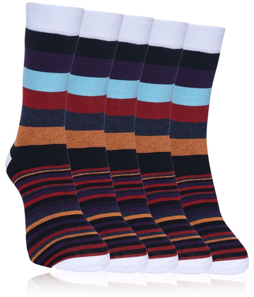     			Dollar - Cotton Men's Striped White Full Length Socks ( Pack of 5 )