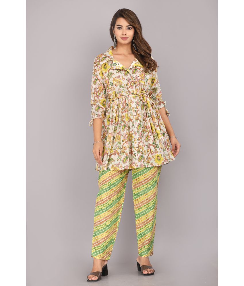     			HIGHLIGHT FASHION EXPORT Cotton Printed Kurti With Pants Women's Stitched Salwar Suit - Yellow ( Pack of 1 )