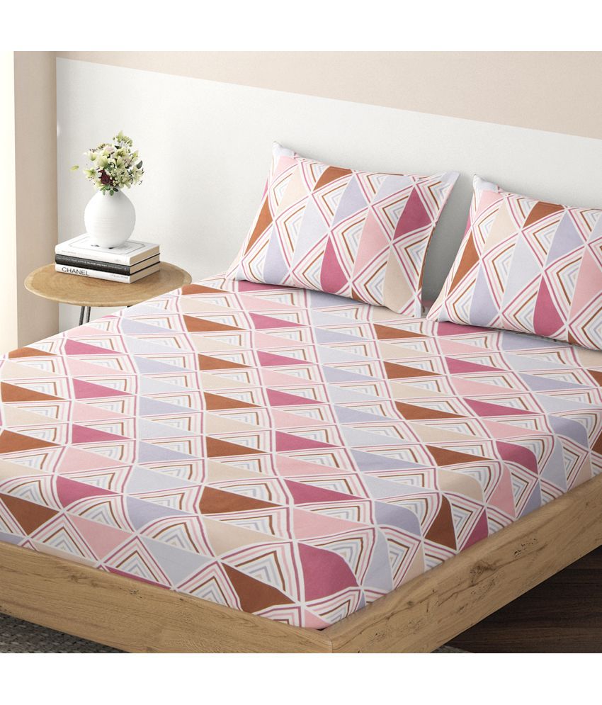     			HOKIPO Microfibre Geometric Fitted 1 Bedsheet with 1 Pillow Cover ( Single Bed ) - Pink