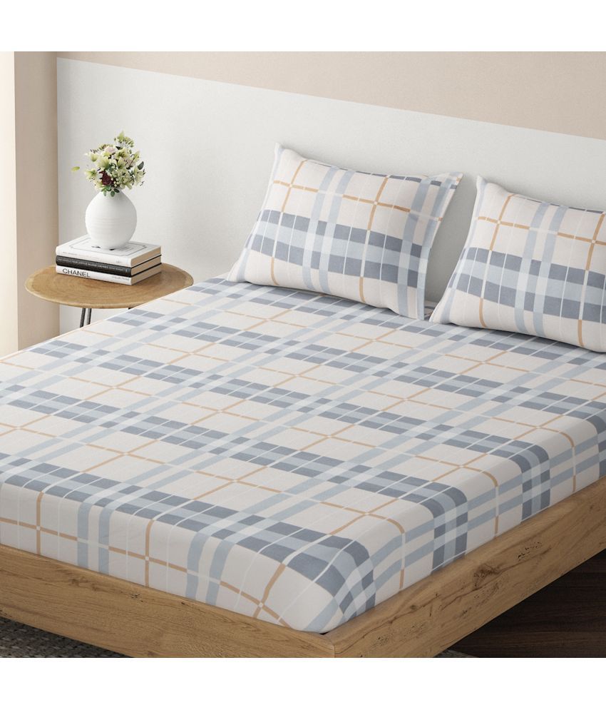     			HOKIPO Microfibre Small Checks Fitted 1 Bedsheet with 1 Pillow Cover ( Single Bed ) - Gray