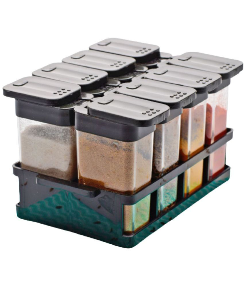     			Kkart SpiceRack 8 Jar Plastic Black Spice Container ( Set of 1 )