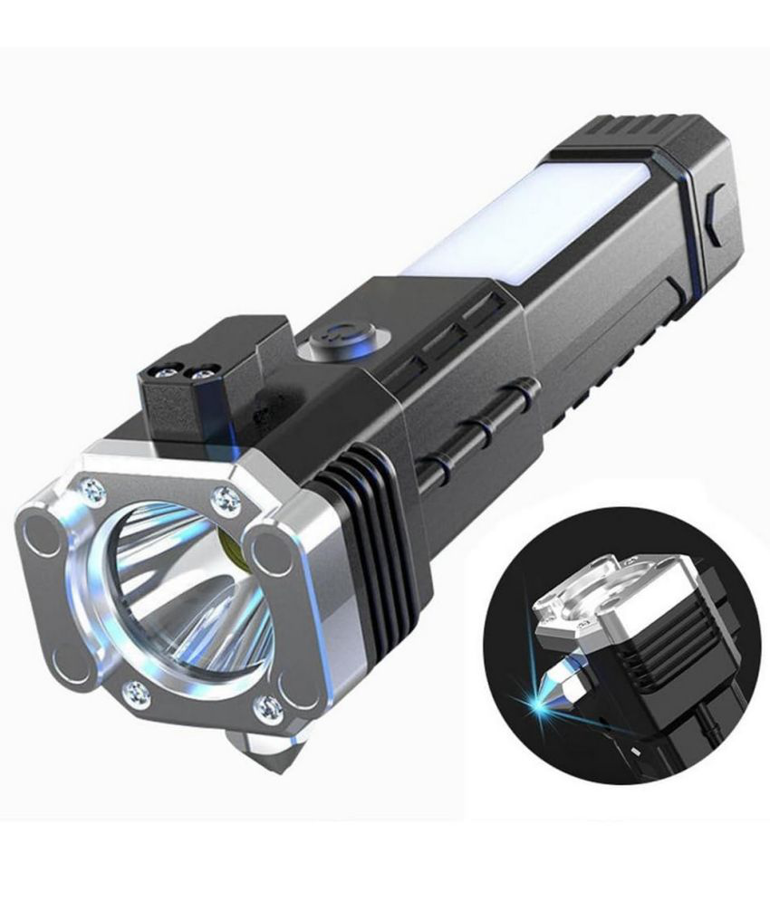     			Multifunctional Portable LED Flashlight Rechargeable Torch Long Distance Beam Range with Power Bank Hammer and Strong Magnets Window Glass Broker and Seat Belt Cutter for Car