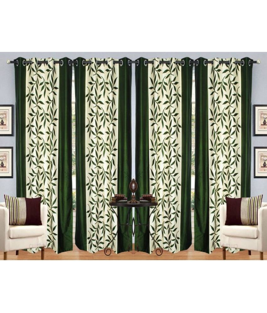     			N2C Home Floral Semi-Transparent Eyelet Curtain 9 ft ( Pack of 4 ) - Green