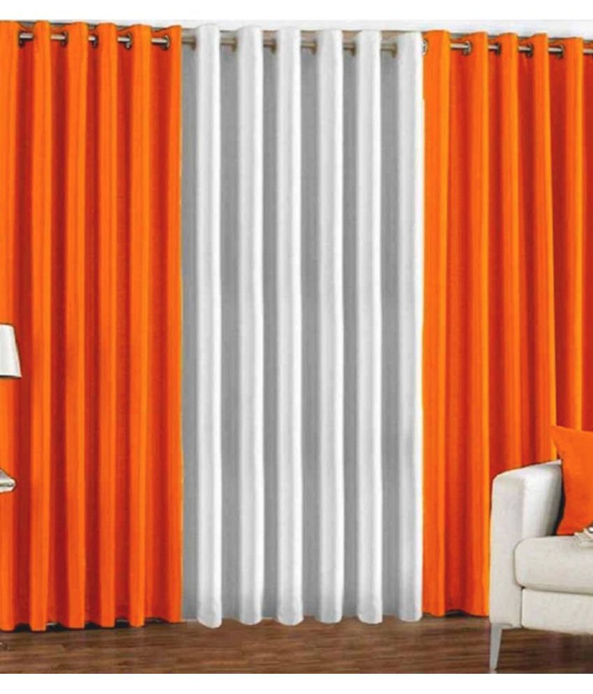     			N2C Home Floral Semi-Transparent Eyelet Curtain 9 ft ( Pack of 3 ) - Orange